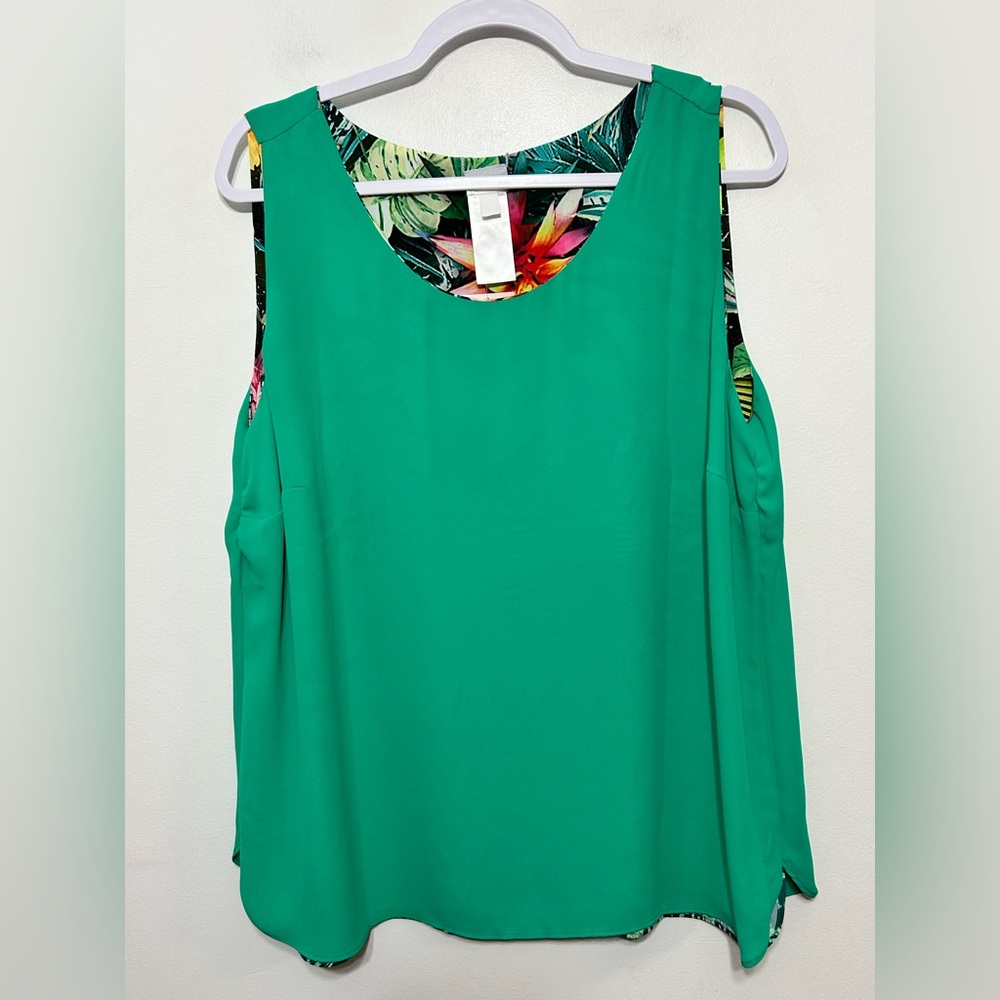 New! Chicos Reversible Rainforest Tropical Jade Layered Sleeveless Blouse - Picture 10 of 15